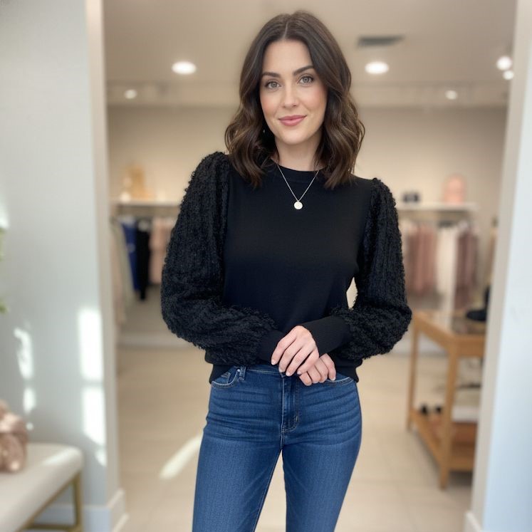 ZAC&RACHEL BLUSA-SUETER NEGRO PLUMAS ST818D51F