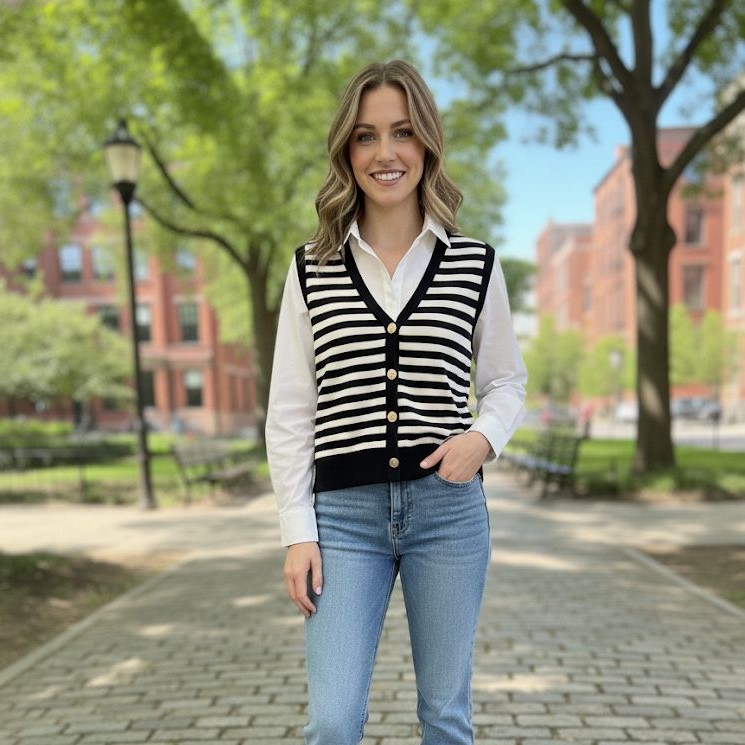 CIELO CHALECO NEGRO-BLANCO LINEAS SW98N