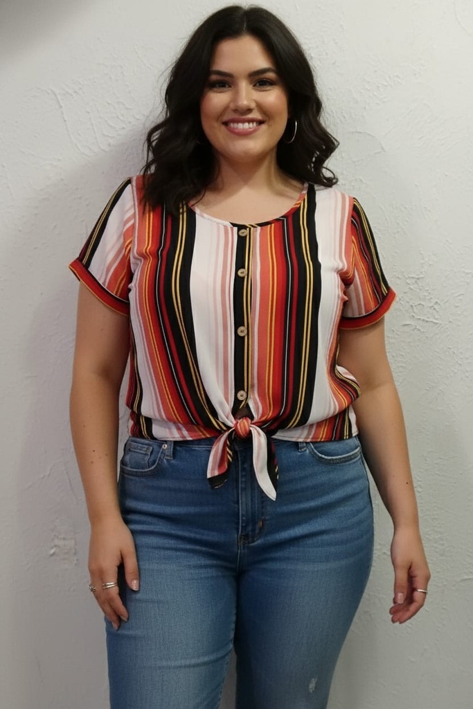 CHECK IT OUT BLUSA MUJER ROJO RAYADA PLUS CT6923R