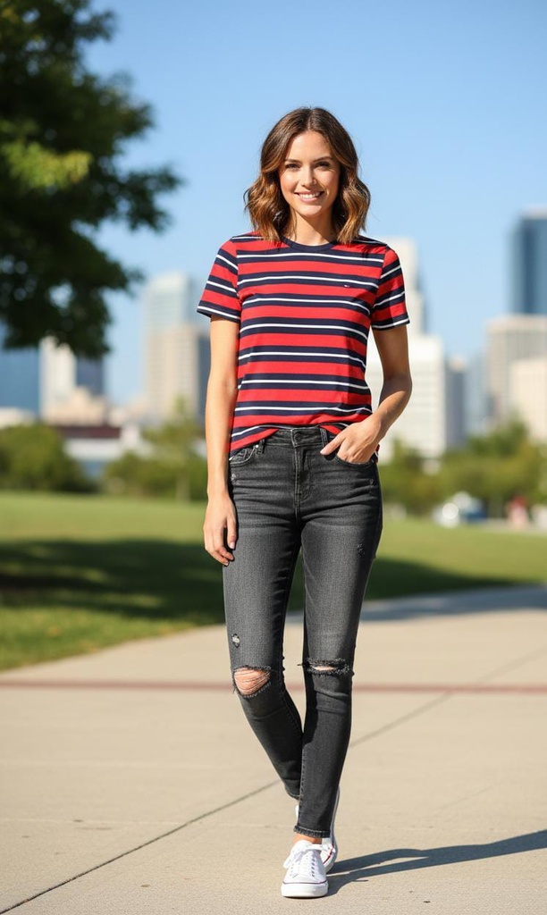 TOMMY H. CAMISETA MUJER RAYADA ROJA XW05472