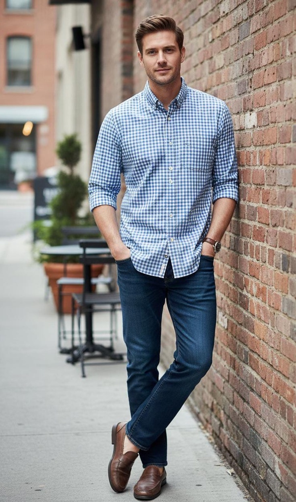 GAP CAMISA AZUL CUADRIC. BLC 428578A