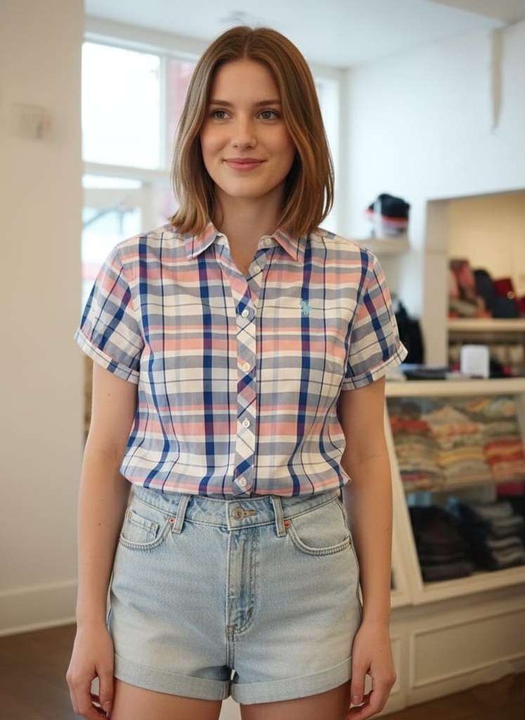 POLO CAMISA ROSA-AZUL CUADRC. 215964NAR