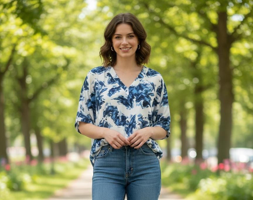 MILANO BLUSA BLANCO ESTAMP.AZUL 14198