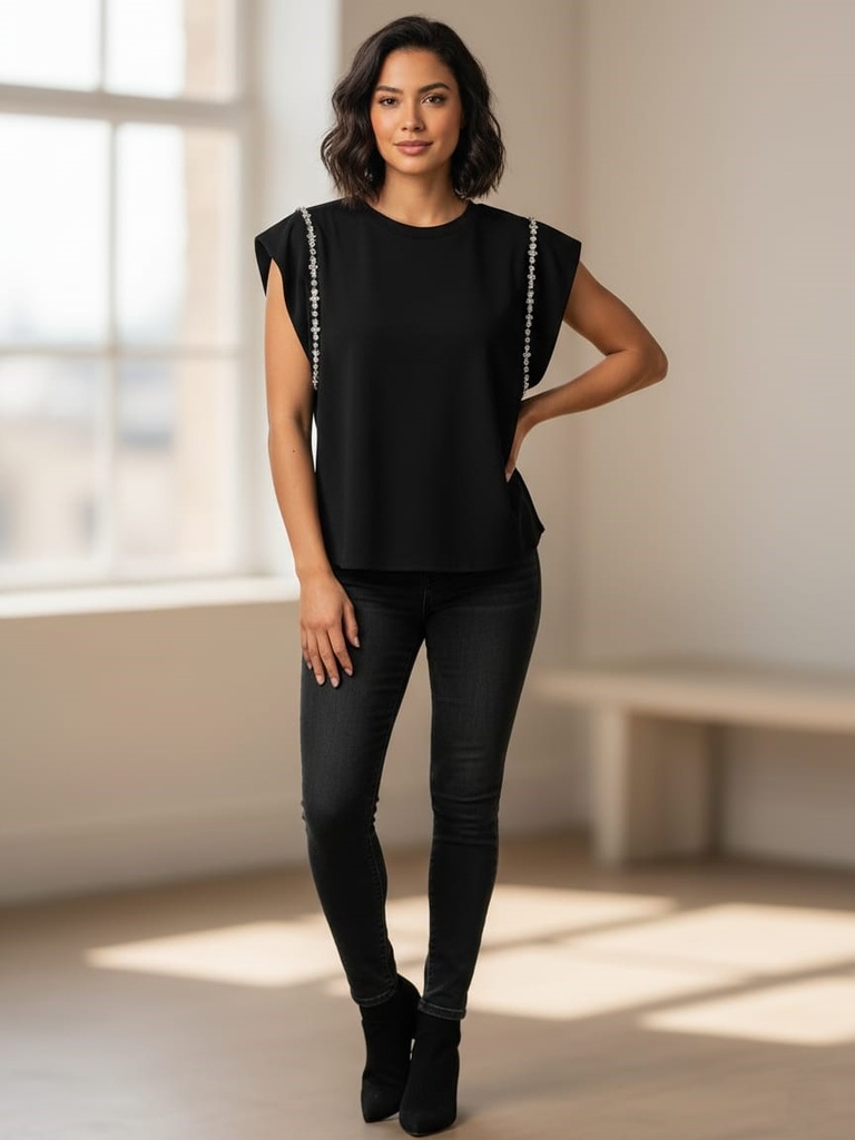 ONTWE BLUSA NEGRO-SILVER MUJER