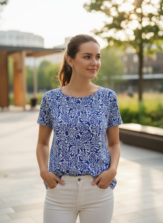 ANNE KLEIN CAMISETA AZUL HOJAS 11112151