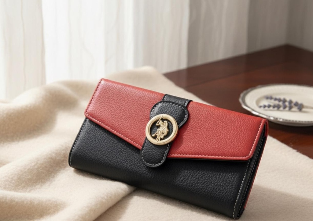 POLO MONEDERO NEGRO-ROJO MUJER