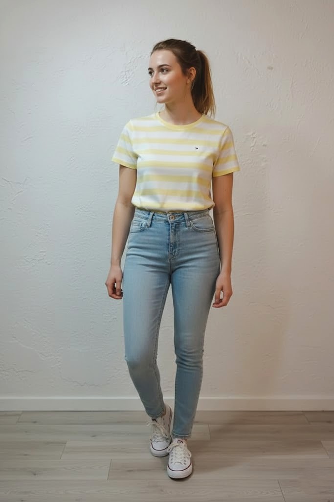 TOMMY CAMISETA AMARILLO-BLANCO MUJER