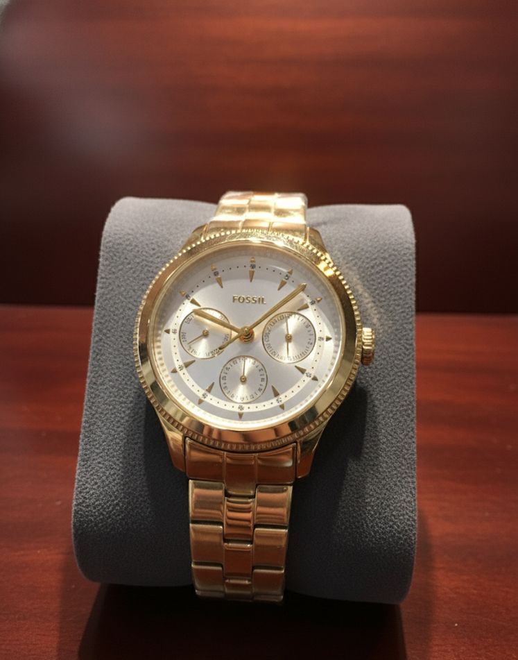 FOSSIL RELOJ DORADO-CREMA MUJER