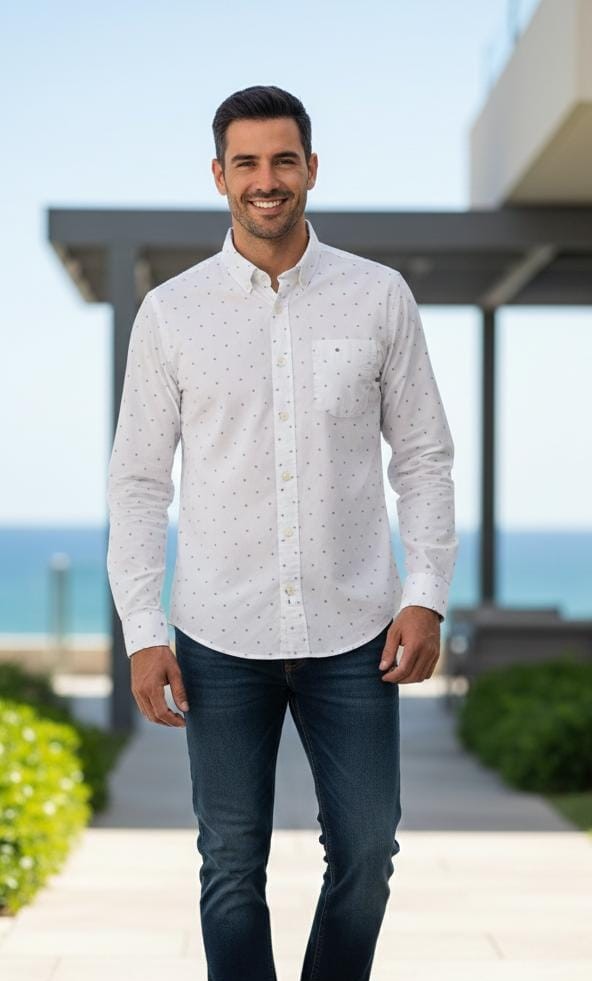 GAP CAMISA BLANCO PNTS GRIS-CELESTE