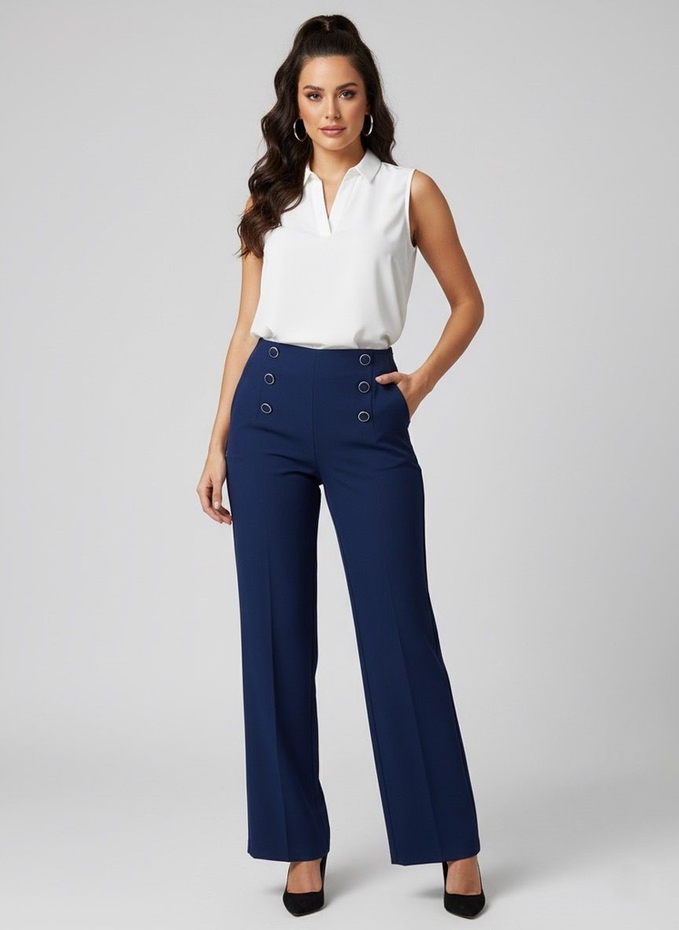 MICHEL PANTALON TELA AZUL MARINO BOTONES