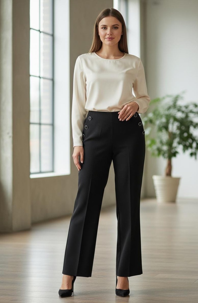 MICHEL PANTALON TELA NEGRO MUJER BOTONES