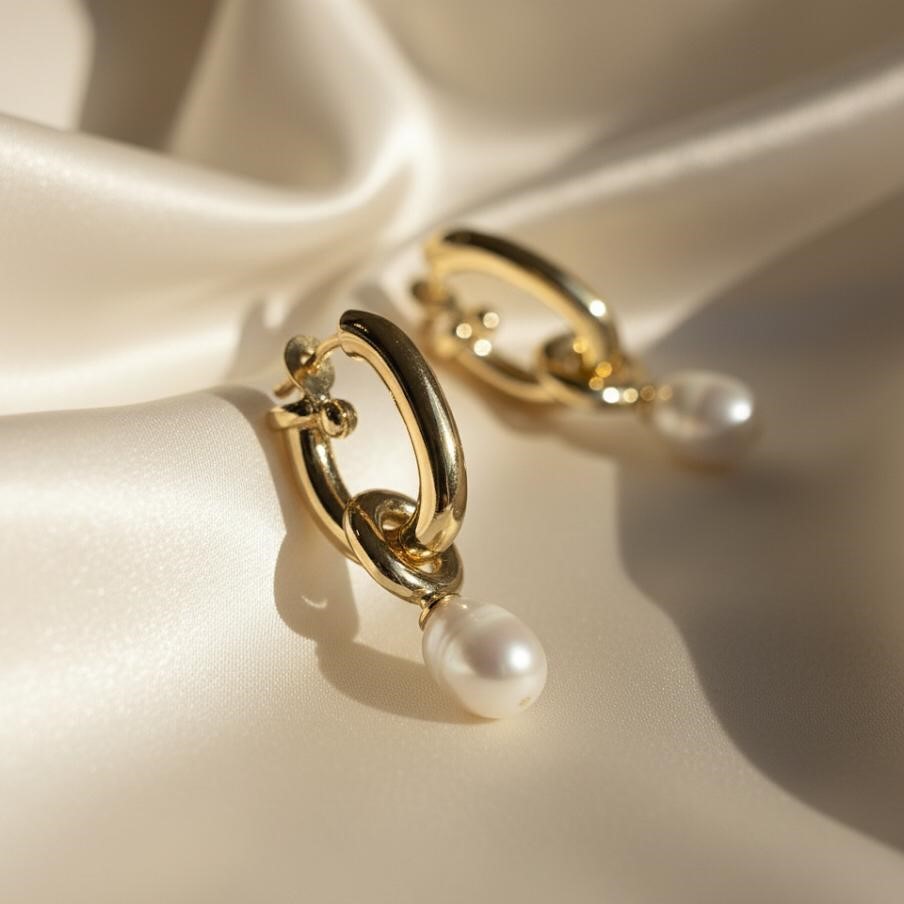 ARETES ENCHAPE RECTANGULO PERLA