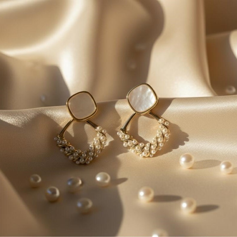 ARETES ENCHAPE DRD CUADRADO PERLAS