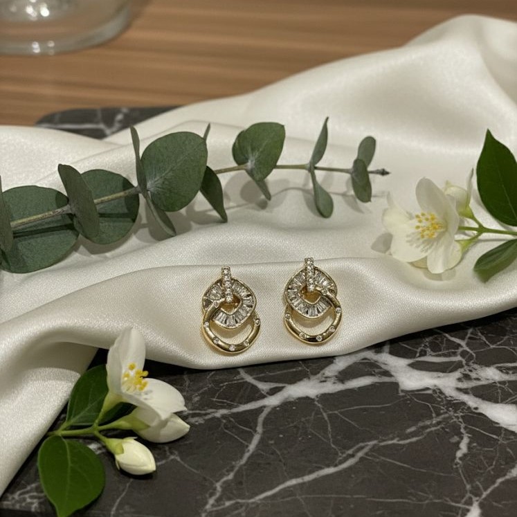 ARETES ENCHAPE DORADO BRILLANTE REDONDO