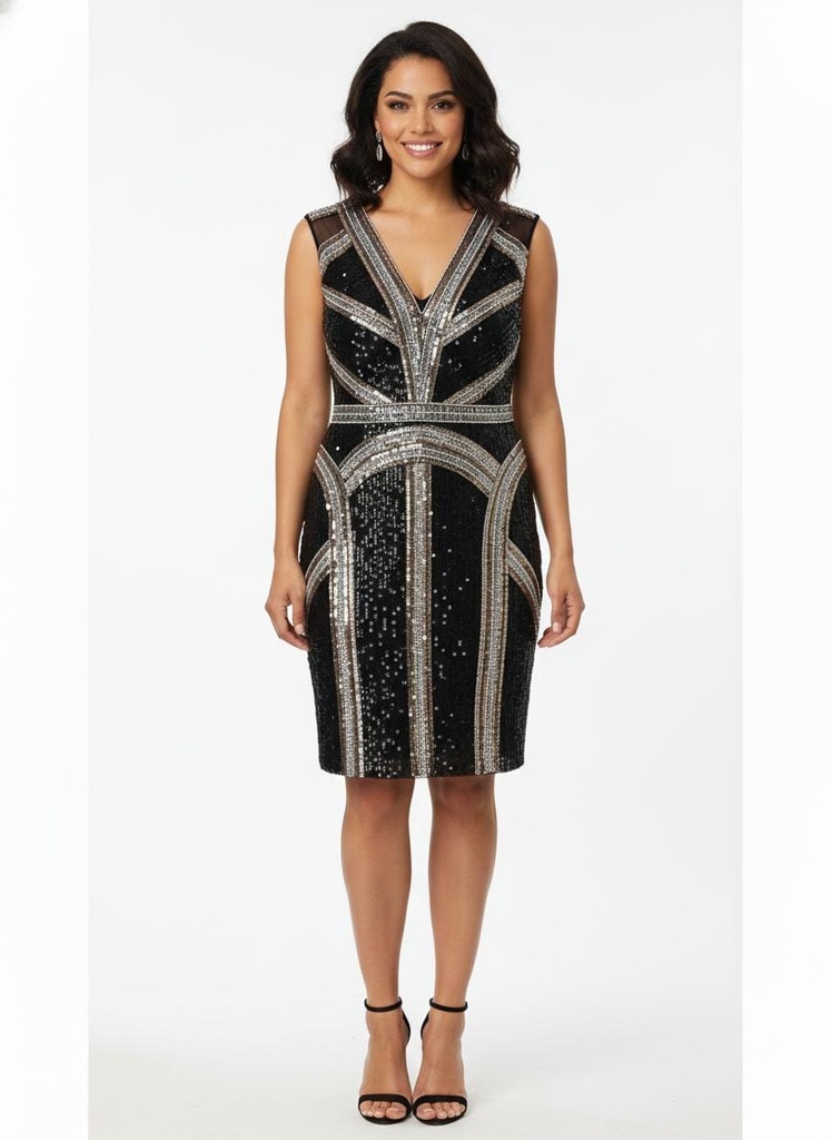 AIDAN MATTOX VESTIDO NEGRO-LENTEJUELA