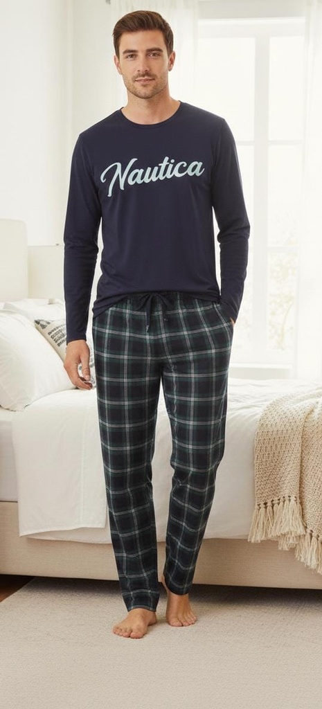 NAUTICA PIJAMA AZUL M-CUADRIC HOMBRE