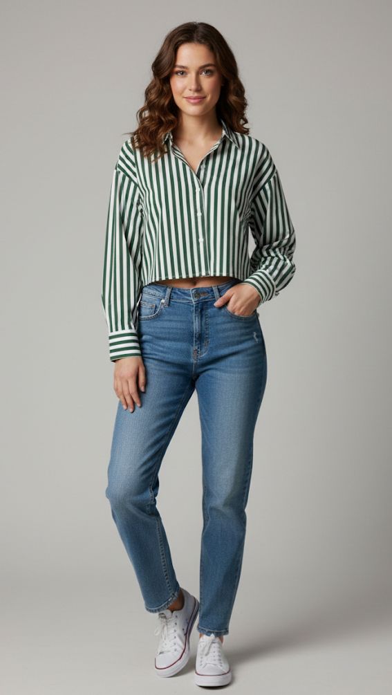 ZAC&RACHEL BLUSA VERDE RAYAS BLANCO ST817ZAX3