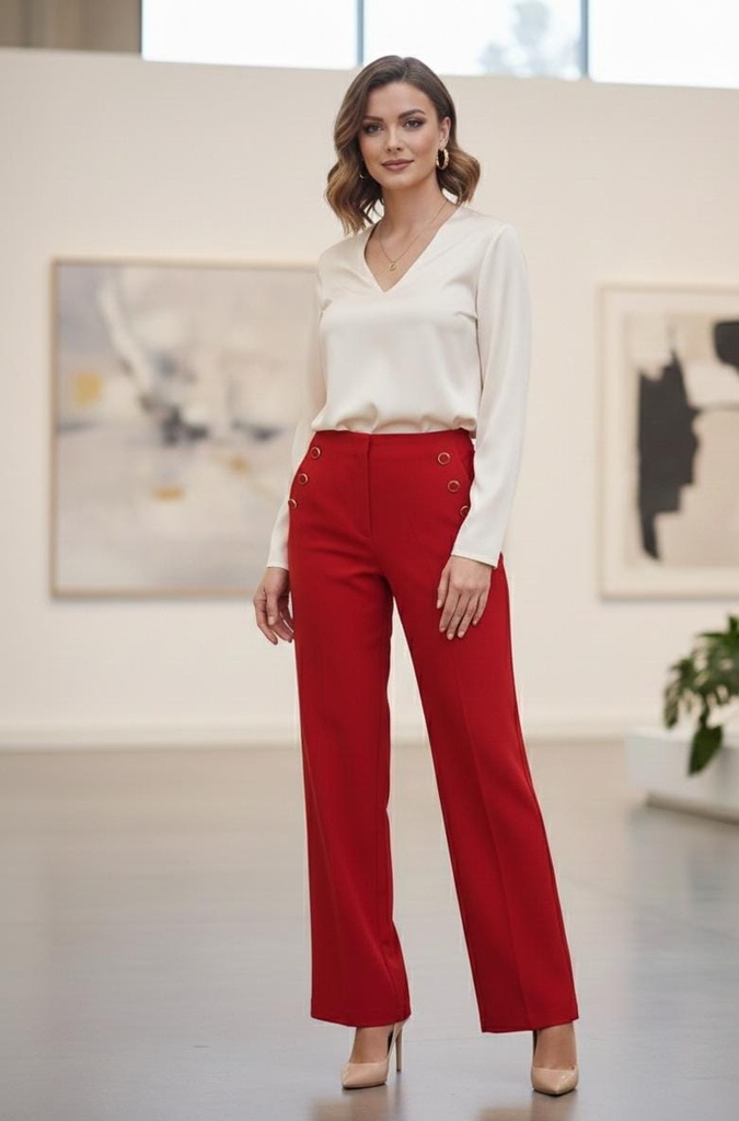 MICHEL PANTALON ROJO MUJER BOTONES 9513