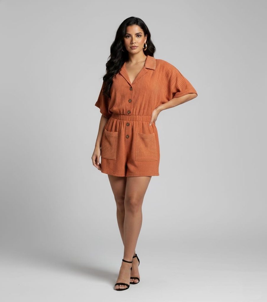 AKAIN JUMPSUIT SHOR NARANJA RAYAS BLC AC4001R