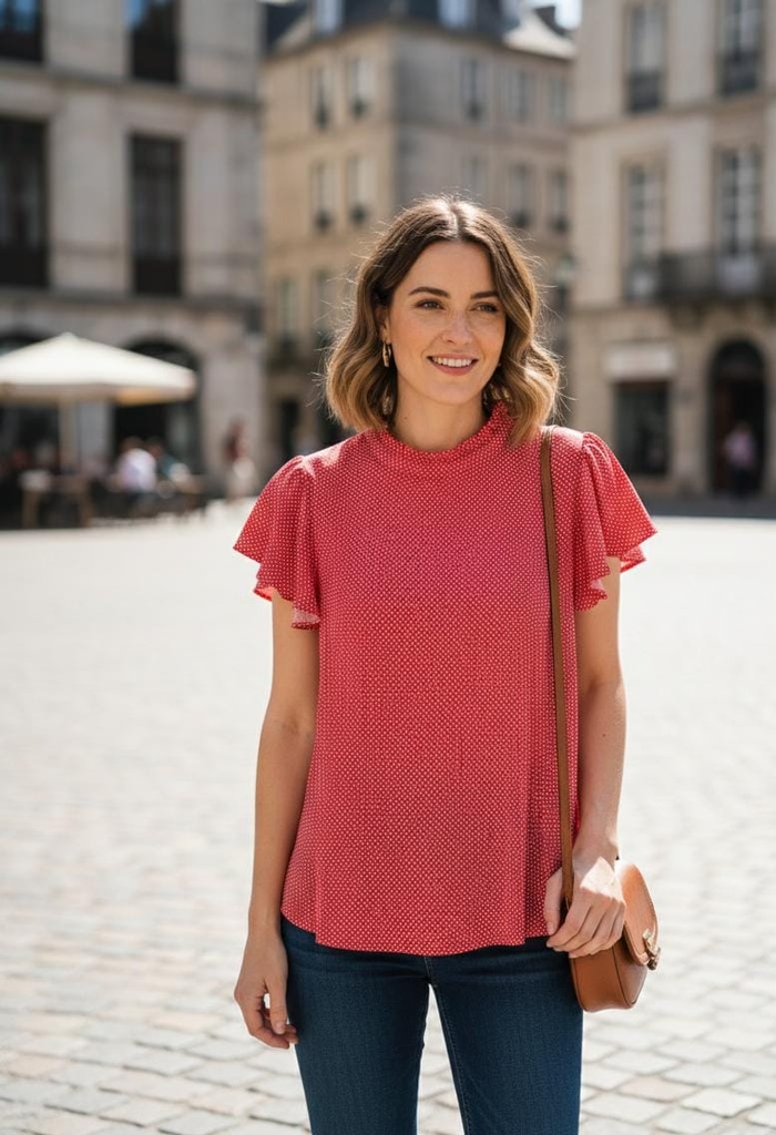 ADRIANNA PAPELL BLUSA MUJR ROJO PNTS BLC AD1S301151