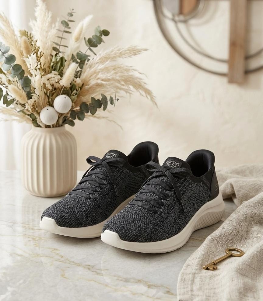 SKECHERS TENIS GRIS-NEGRO MUJER