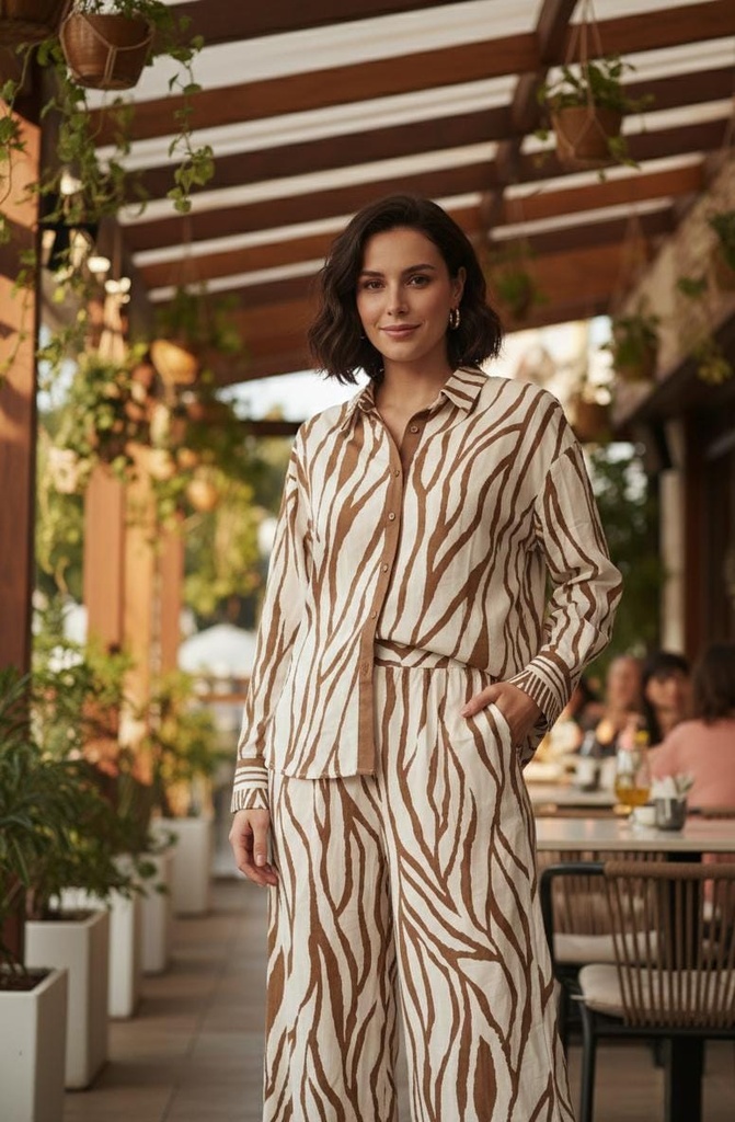 FASHION SPACE BLUSA-PANT BEIGE-CAF ZZ5706