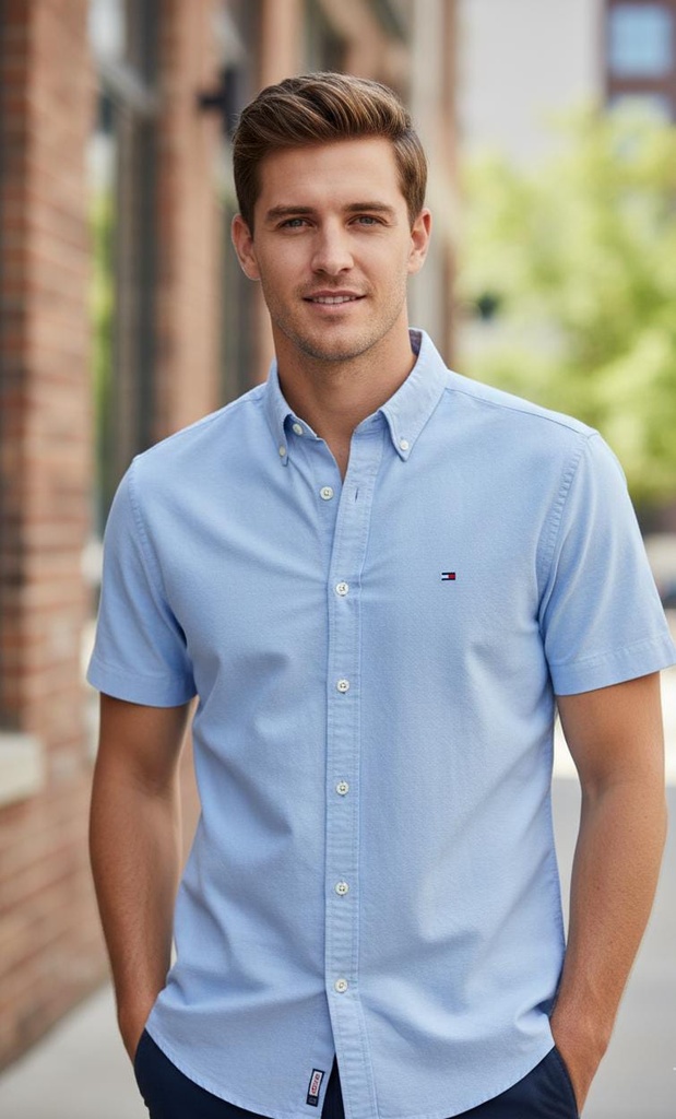 TOMMY CAMISA CELESTE HOMBRE