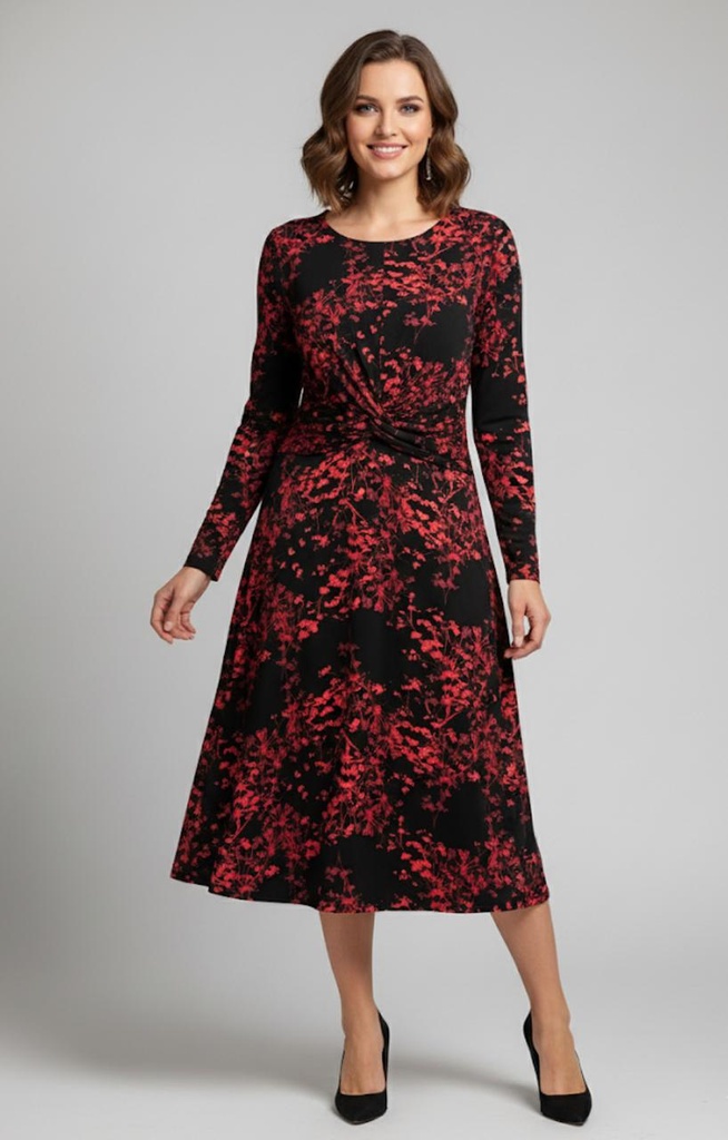 STUDIO ONE VESTIDO NEGRO FLRS ROJO