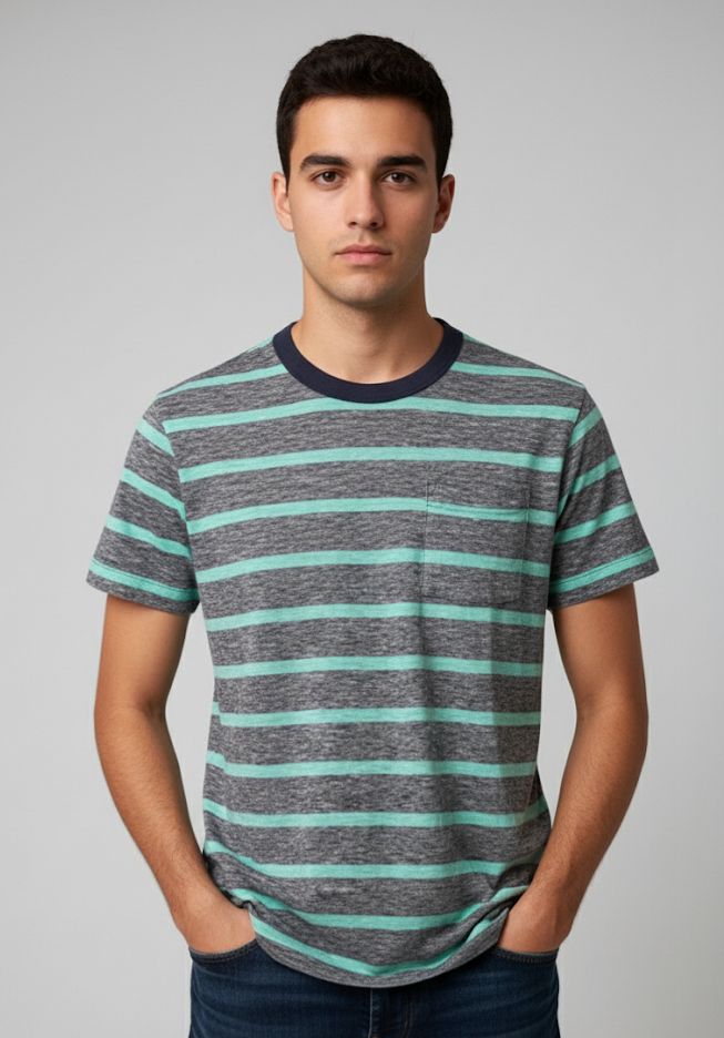 CAMISETA RAYAS VERDE-GRIS HOMBRE