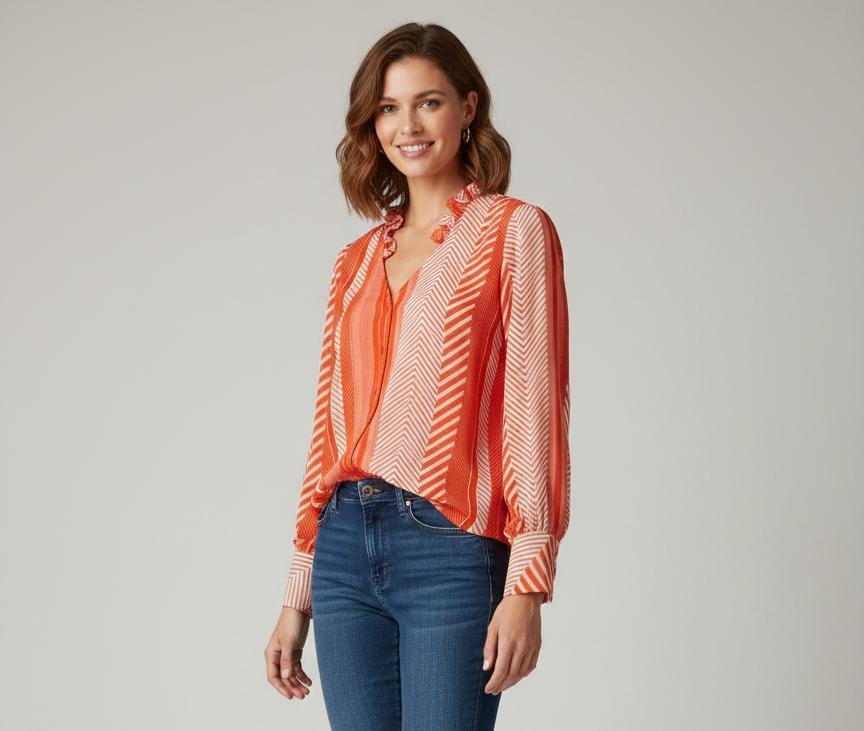 JESSICA ROSE BLUSA MUJER NARANJA-BLANCO BWPP124