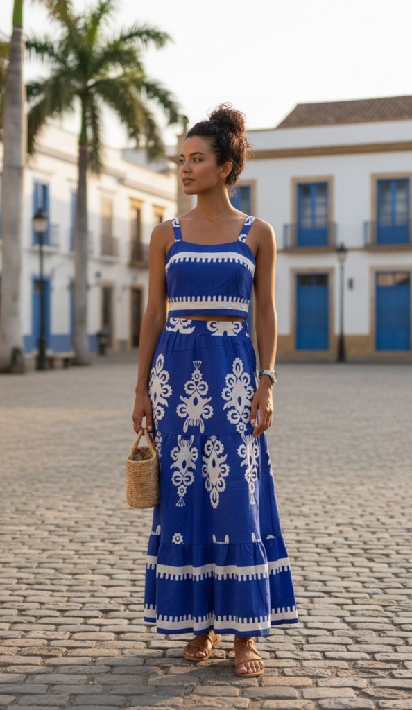 CRETA SET BLUSA-FALDA AZUL FLRS 2925H