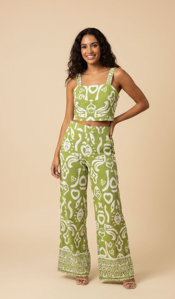 CRETA SET BLUSA-PANTA VERDE ESTAMP 2913