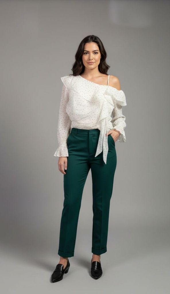 LINZY BLUSA CREMA PNTS NEGRO T5800