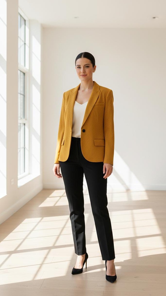 ANNE KLEIN BLAZER MOSTAZA PNTS