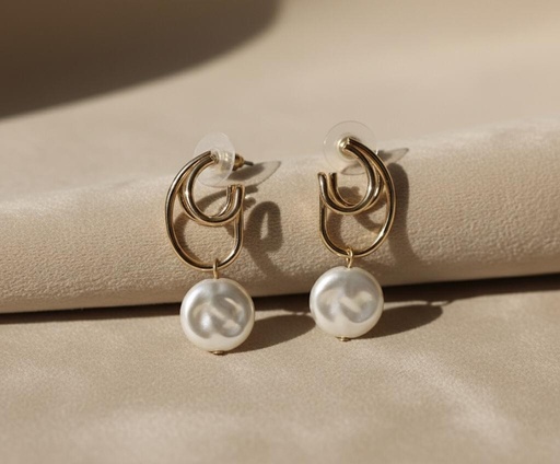 [11250] ARETES DORADO PERLAS COLGANTE