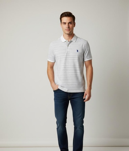 [11A7273Z] POLO CAMISETA BLANCO LINEAS GRIS