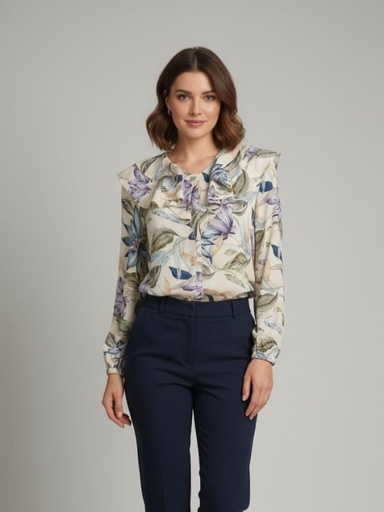 [12223JC8105] MILANO BLUSA MUJER CREMA FLRS CLRS