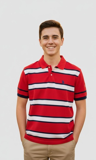 [125153FG] POLO CAMISETA NIÑO ROJO-BLC-AZUL M