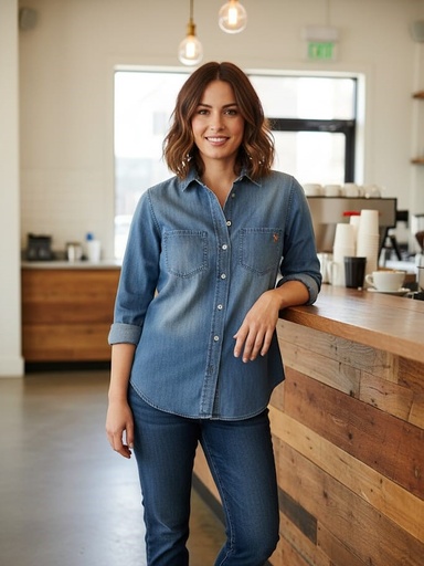 POLO CAMISA AZUL JEANS MUJER 215889MP