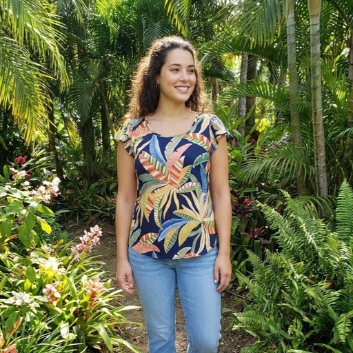 [3779] TOGETHER BLUSA AZUL HOJAS COLORES