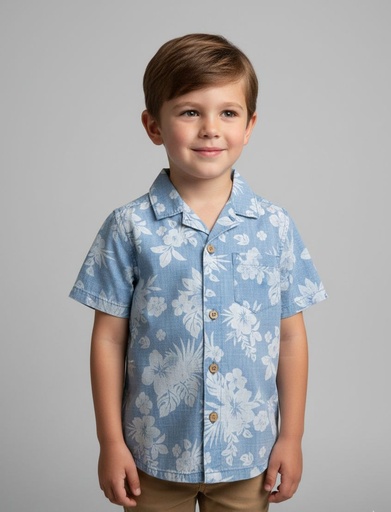 [3S935510B] OSHKOSH CAMISA CELESTE FLRS NIÑO