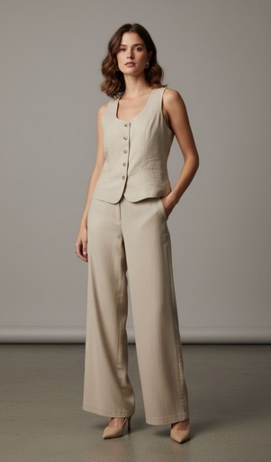 [5165NV] LOVE TREE SET PANTALON-BLUSA KAKHI