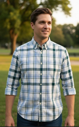 [617466] GAP CAMISA HOMBRE VERDE CUADRIC-BLC