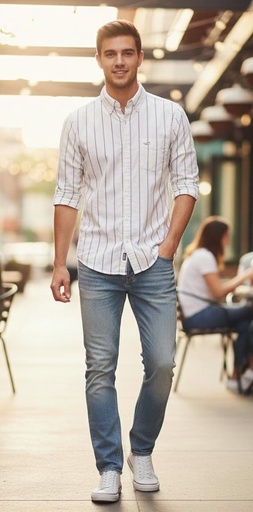 [655374783] HOLLISTER CAMISA BLANCO RAYAS AZUL