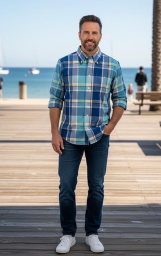 [729BX08X] CHAPS CAMISA AZUL CUADRIC COLORES