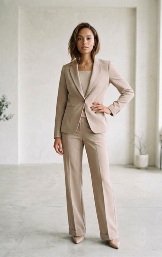 [D33679B] DAZZ CHAQUETA-PANTALON BEIGE 2PZ