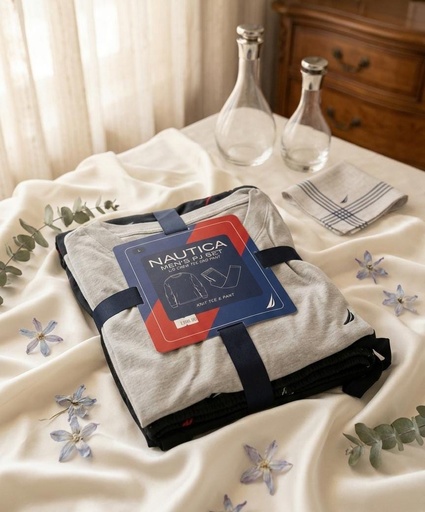 [FKJ471] NAUTICA PIJAMA GRIS-NEGRO HOMBRE