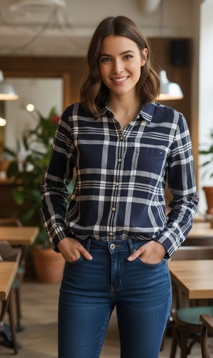 [J32AQ368] TOMMY CAMISA AZUL M.CUADRC. BLC J32AQ368