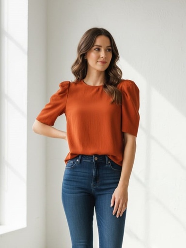 [T5798T] CRECE BLUSA TERRACOTA MUJER