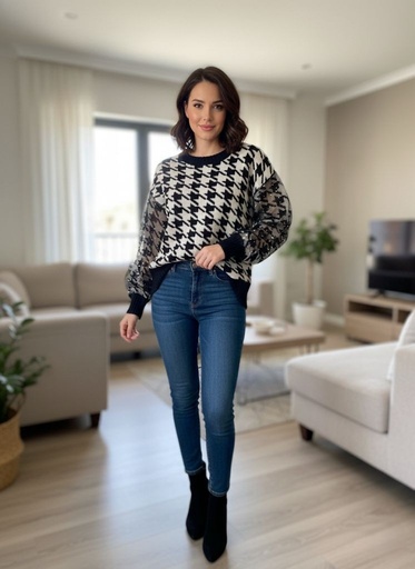 ALICEBLUE SUETER MUJER BLANCO-NEGRO T99559